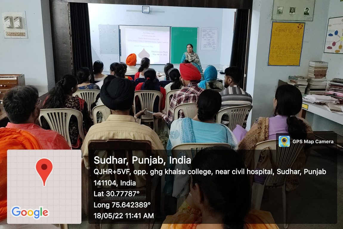 G.H.G. Khalsa College of Education, Gurusar Sadhar Organized a Special Lecture on World Thalassemia Day