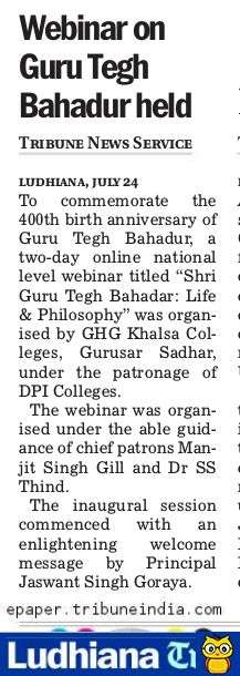 WEBINAR ON GURU TEG BAHADUR JI