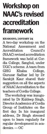 WORKSHOP ON NAAC'S REVISED ACCREDITATION FRAMEWORK 