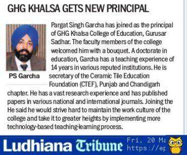 GHG KHALSA GET NEW PRINCIPAL 